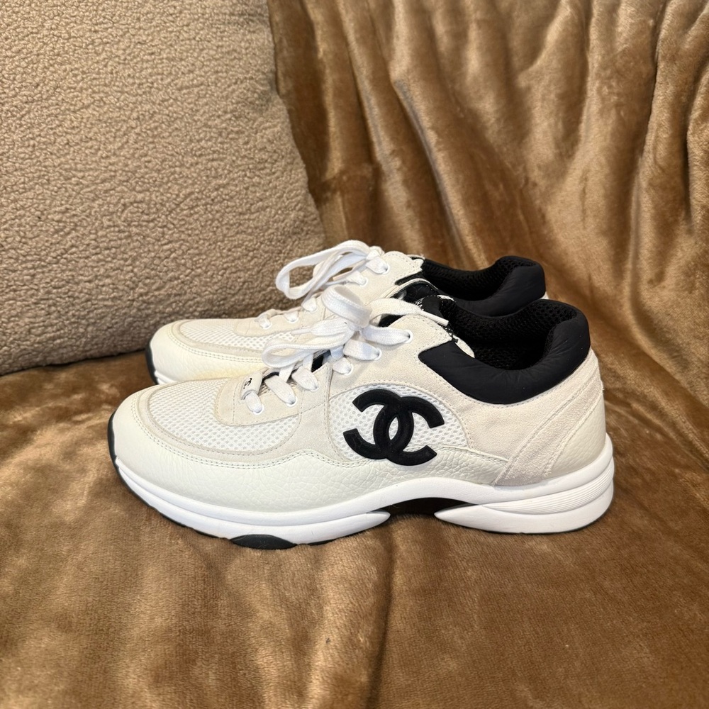 Mens CHANEL White and Black Sneakers